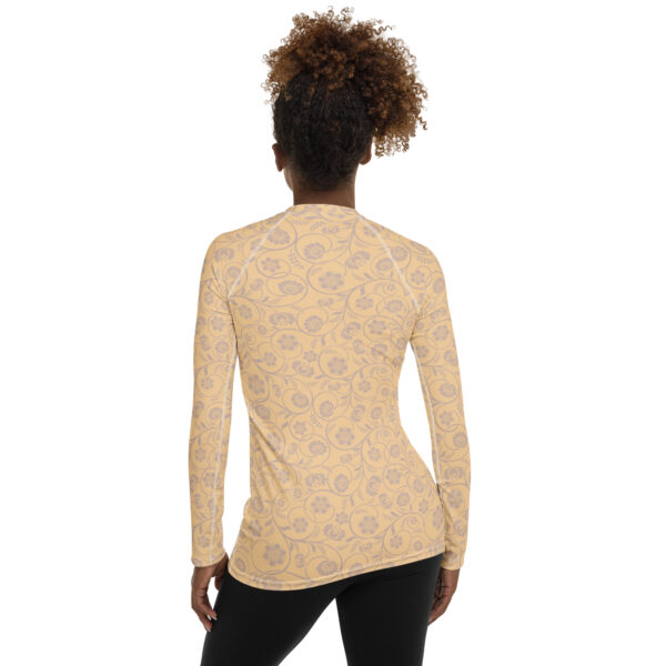 Passion Flower Pattern Beige Women's Rash Guard - Image 2