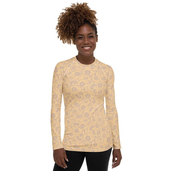 Passion Flower Pattern Beige Women's Rash Guard