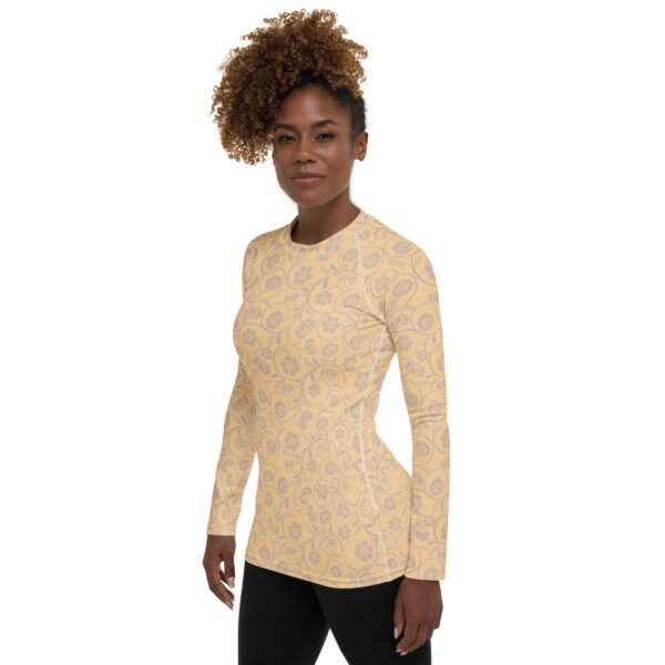 Passion Flower Pattern Beige Women's Rash Guard - Image 3