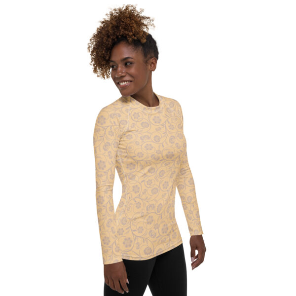 Passion Flower Pattern Beige Women's Rash Guard - Image 4